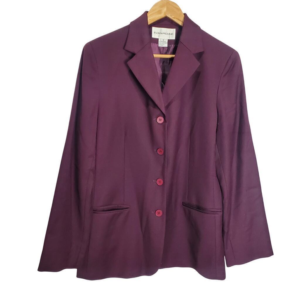 Evan Picone Vintage Blazer Womens Size 12 Wool Purple 90s Preppy Academia Career